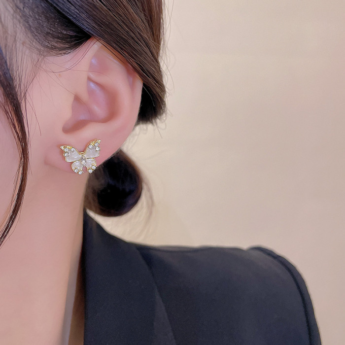 Wholesale Small Butterfly Zircon Shell Earrings Cute Trendy Unusual For Women Gifts