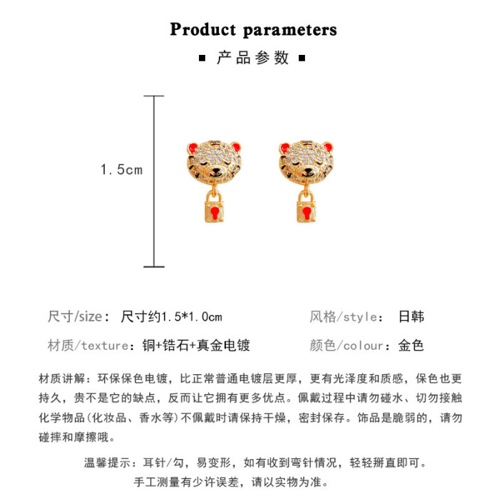 Wholesale 2022 Red Color Little Tiger Ear Stud Chinese Style Sweet Spring Festival New Year Earrings for Women Children Gift