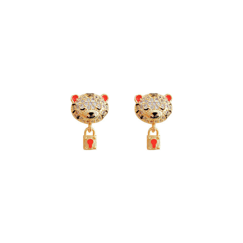 Wholesale 2022 Red Color Little Tiger Ear Stud Chinese Style Sweet Spring Festival New Year Earrings for Women Children Gift
