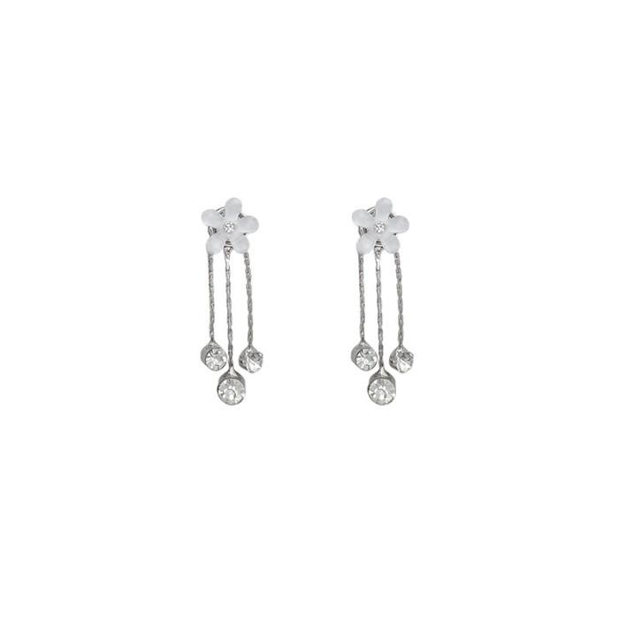 Wholesale White Arcylic Flower Tassel Earring for Women Shiny Crystal Floral Long Dangle