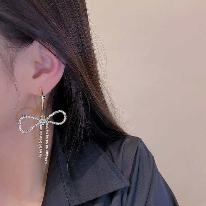 Wholesale Korean Fashion Charm Harmonie Zircon Bow Earrings Female Jewelry Wholesale