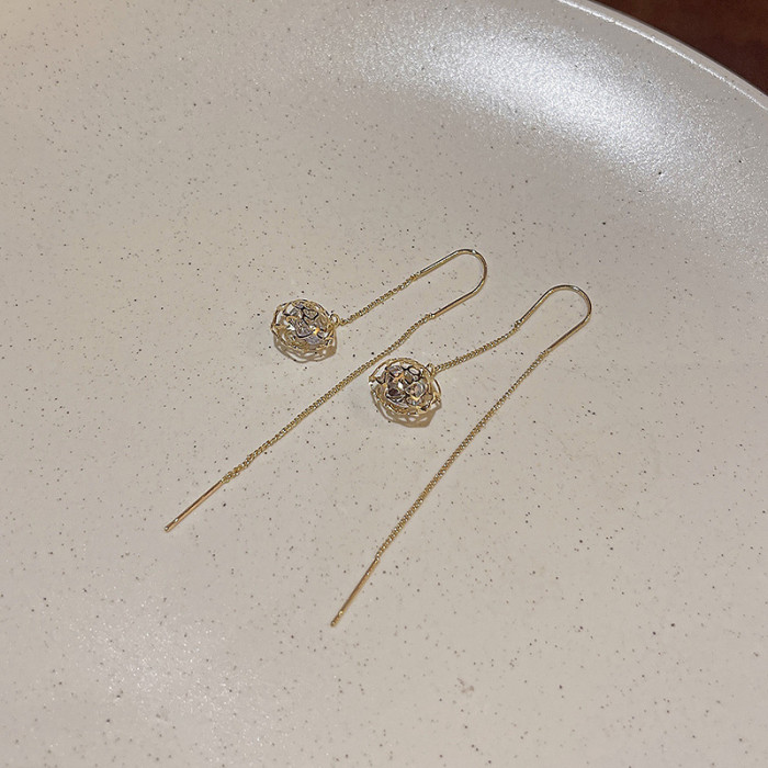 Wholesale Women Rose Zircon Crystal Piercing Threader Earing Ear Accessories Jewelry