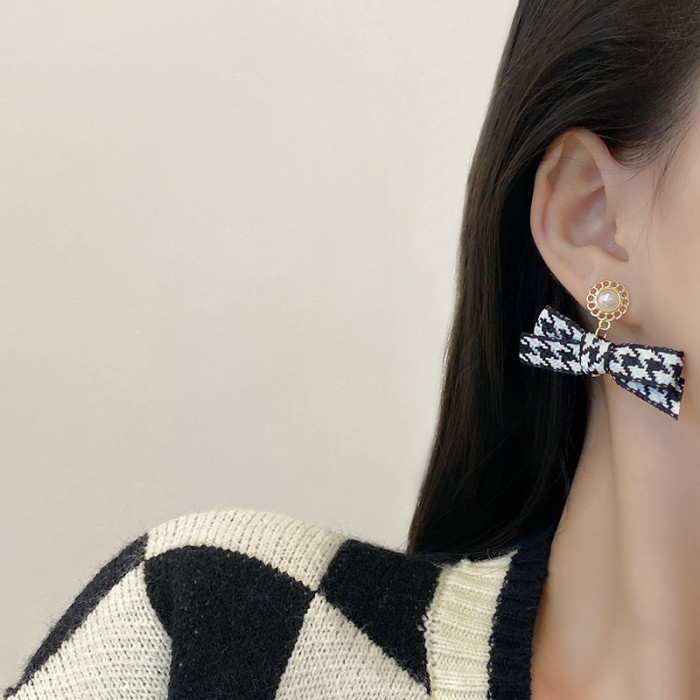 Wholesale New Korean Sweet Bowknot Women Earrings Fashion Sweet Fabric Jewelry Gift