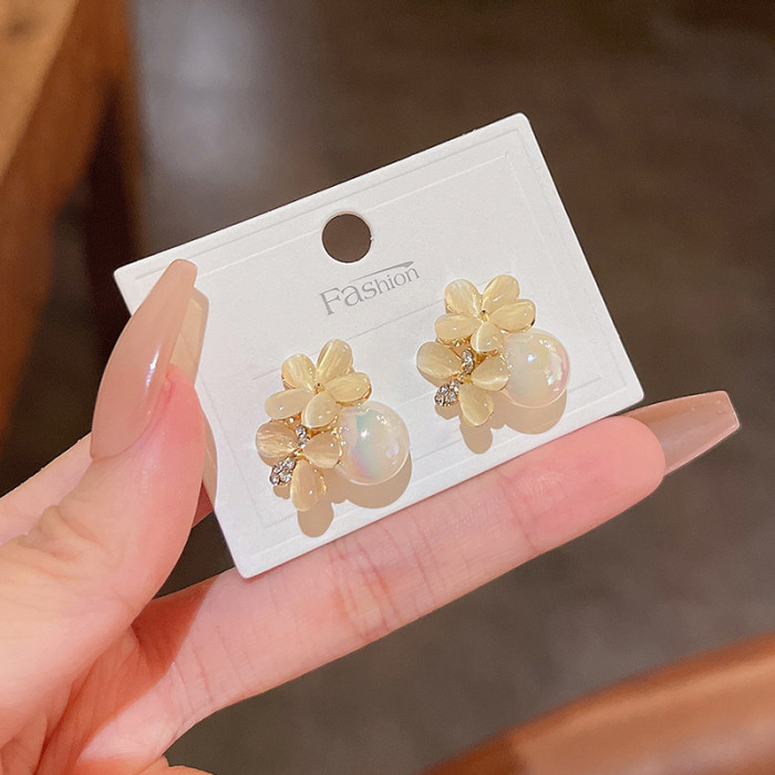 Wholesale Elegant Opal Imitation Pearl Flower Stud Earrings For Women Korean Unusual Wedding Party Jewelry