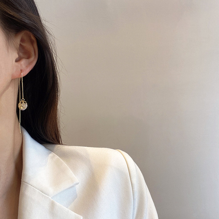 Wholesale Women Rose Zircon Crystal Piercing Threader Earing Ear Accessories Jewelry