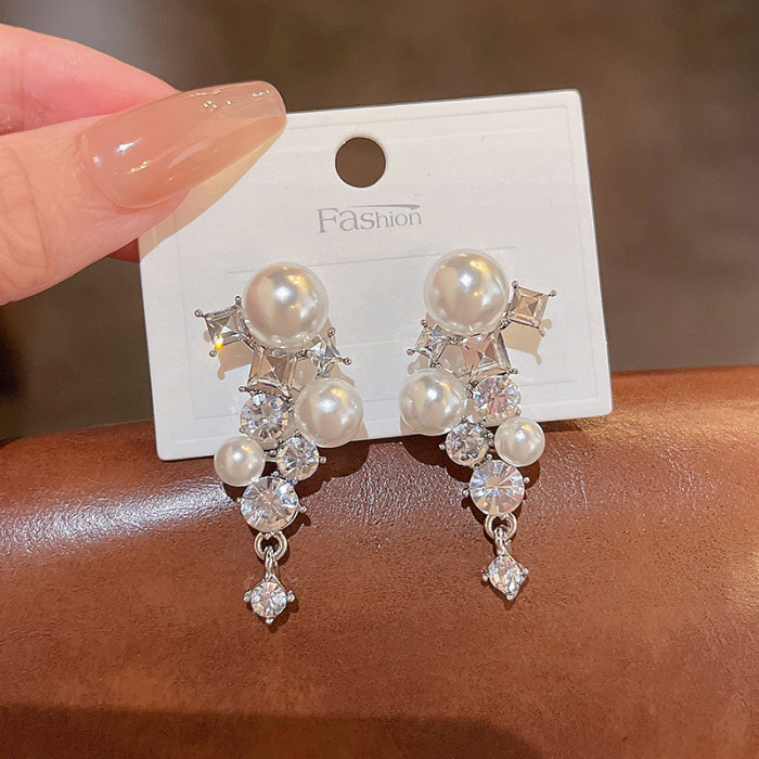 Wholesale Handmade Rhinestones Crystal Pearl Accessories Wedding Dangle Earring Bridal Fashion Women Girls Jewelry