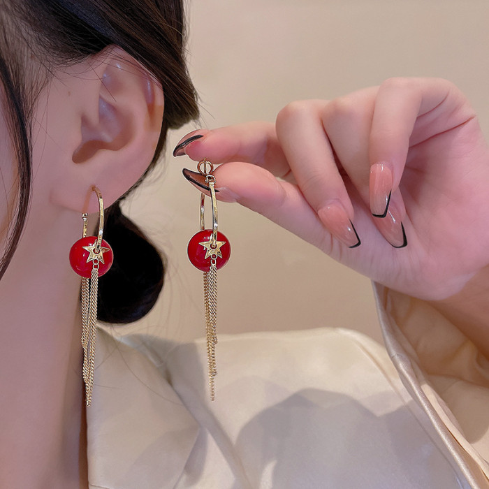 Wholesale 2022 New Long Tassel Pearl Earrings Korean Red Pearl Female Jewelry Gift
