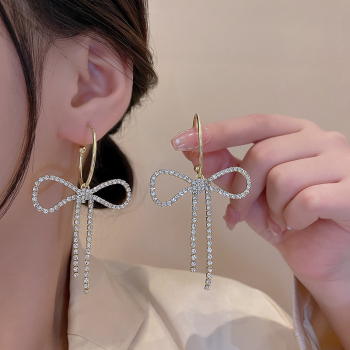 Wholesale Korean Fashion Charm Harmonie Zircon Bow Earrings Female Jewelry Wholesale