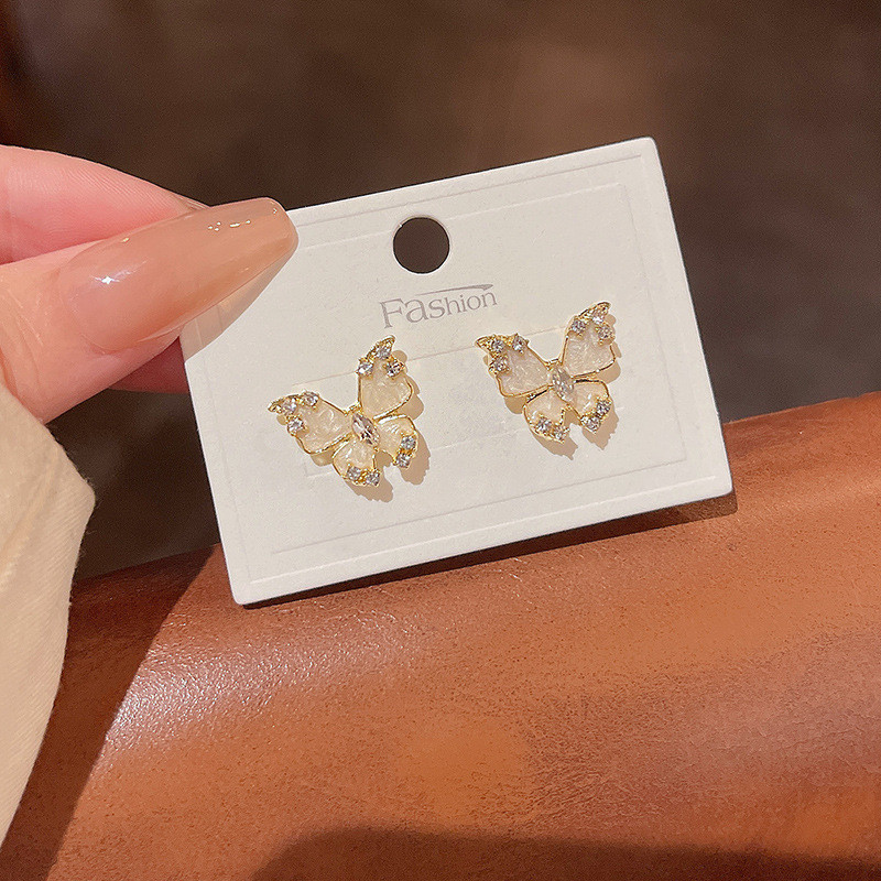 Wholesale Small Butterfly Zircon Shell Earrings Cute Trendy Unusual For Women Gifts