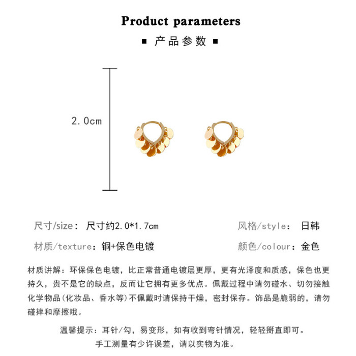 Wholesale Hot Sale Small Sequins Charm Hoop Earrings For Women Fashion Stainless Steel Round Disc Tassel Jewelry