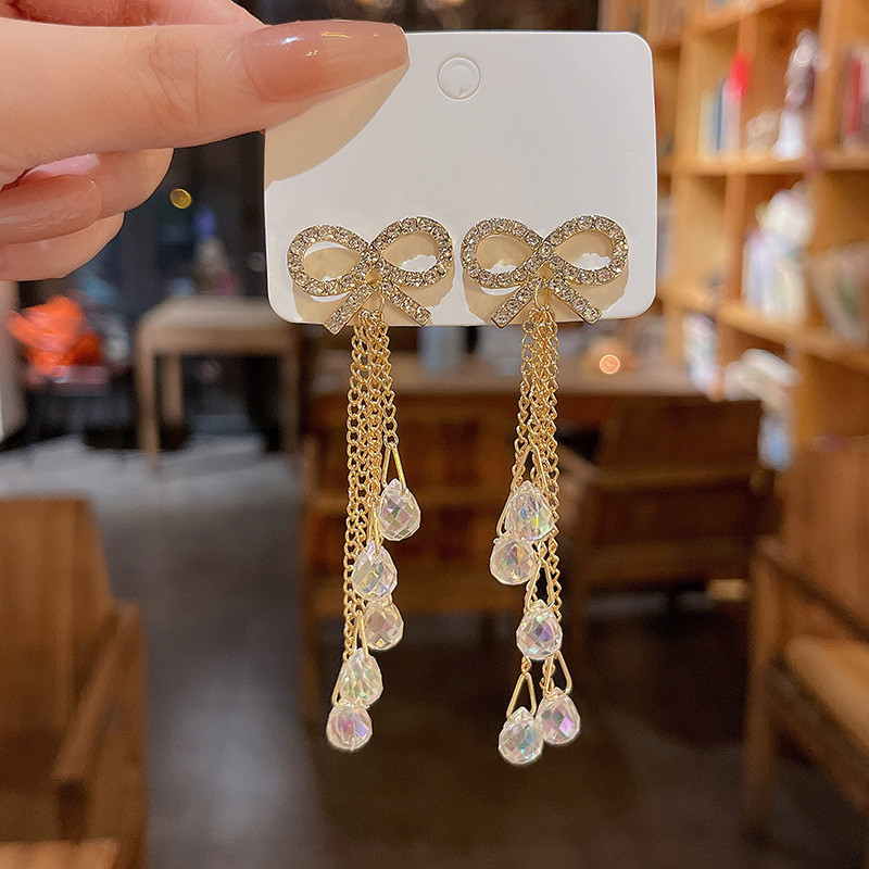Wholesale Fashion Korean Style Butterfly Zircon Crystal Girl Drop Earrings Long Tassel Women Girls Jewelry Accessories Gift