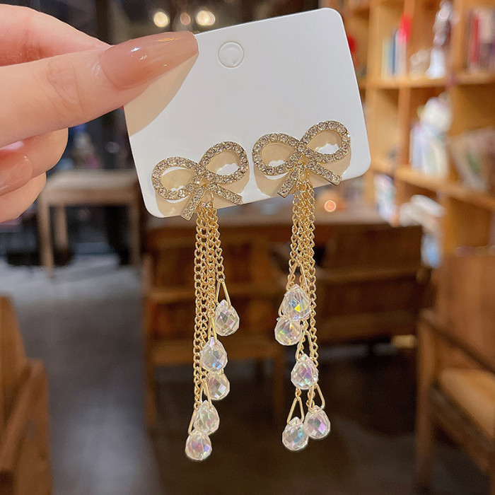 Wholesale Fashion Korean Style Butterfly Zircon Crystal Girl Drop Earrings Long Tassel Women Girls Jewelry Accessories Gift