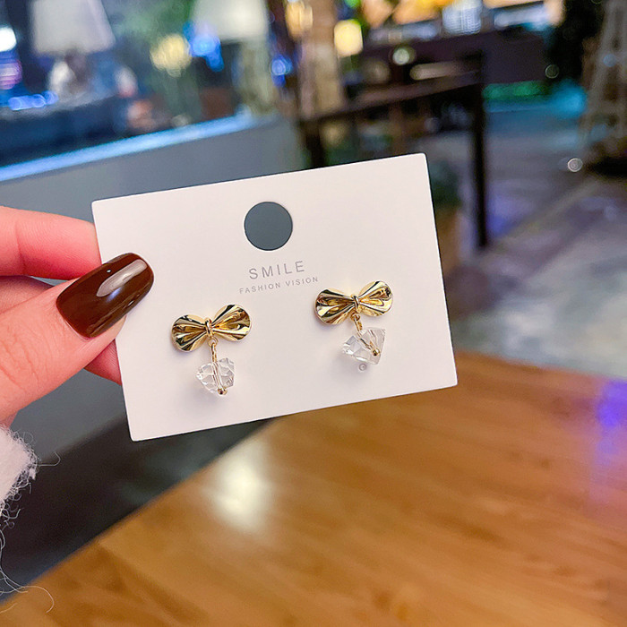 Wholesale Bowknot Crystal Drop Earrings for Women Geometric Long Tassel Rhinestone Statement Jewelry