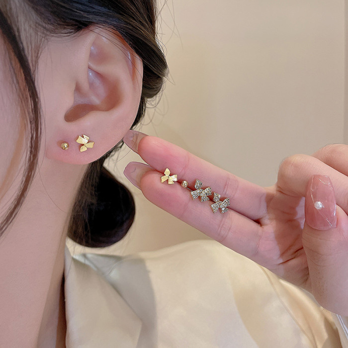 Wholesale Zircon Stud Earring Stainless Steel Bow Knot Infinite Ear Cartilage Helix Tragus Piercing 6 Piece Set Jewelry