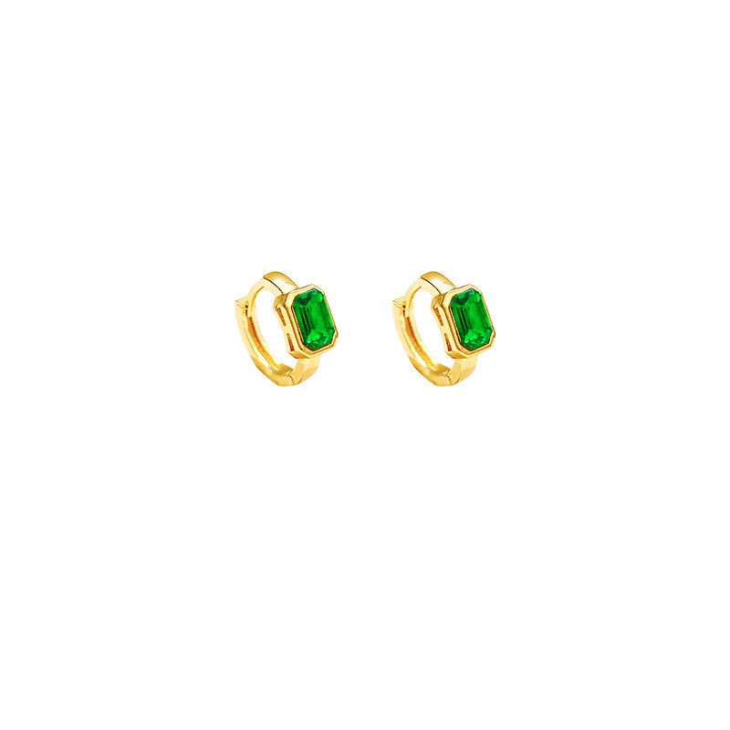 Wholesale Simple Green Geometric Square Zircon Ear Buckle for Women Genuine Jewelry