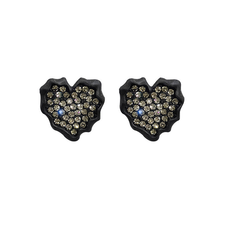 Wholesale Vintage Geometric Crystal Heart Stud Earrings Black Jewelry Women Fashion Accessories