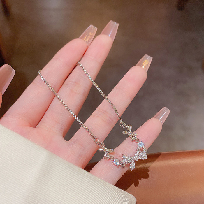 Fashio Inlaid Zircon Butterfly Choker Necklace Bracelet Set for Women Sweet Jewelry Gifts Wholesale