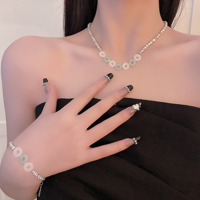 Ring Buckle New Chinese Style Necklace Set for Women Peace Buckle Light Luxury Minority Design Sense National Style 2022 New