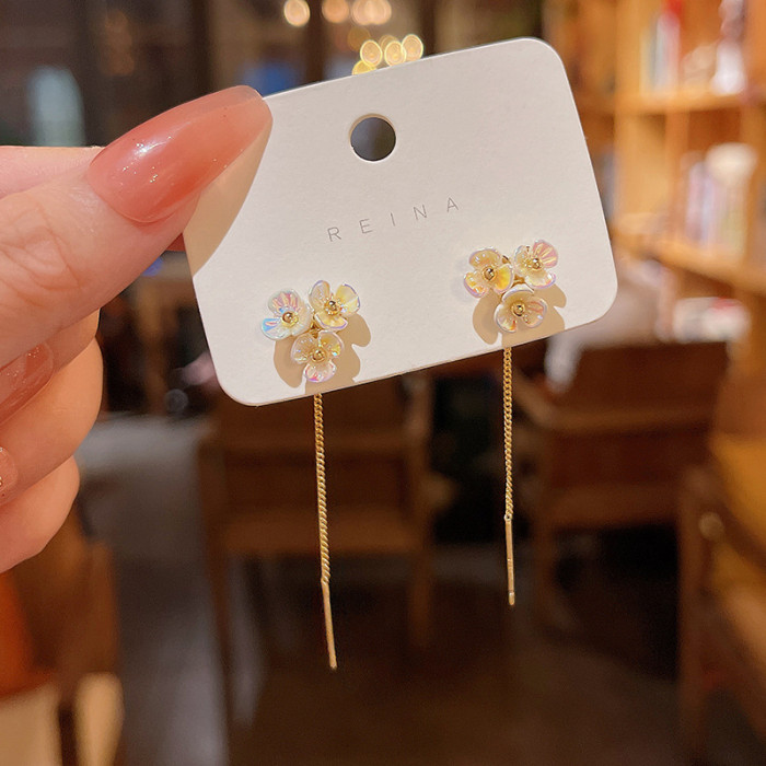 Korea Gold Color Flower Chain Tassel Drop Earrings For Women Bird Rabbit Leaf Airplane Long Piercing Line Earrings Party Jewelry