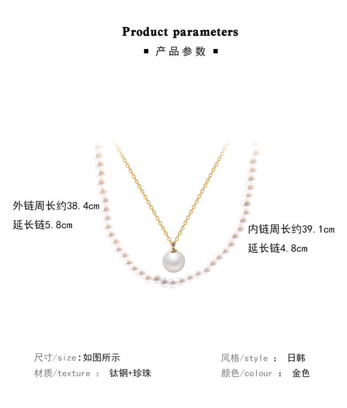 2022 New Fashion Kpop Pearl Choker Necklace Cute Double Layer Chain Pendant for Women Jewelry Girl Gift