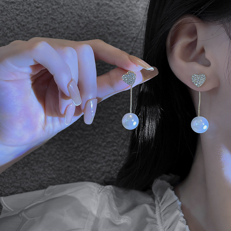 Simplicity Heart Tassel Stud Earrings for Women Charm Small Delicate Jewelry