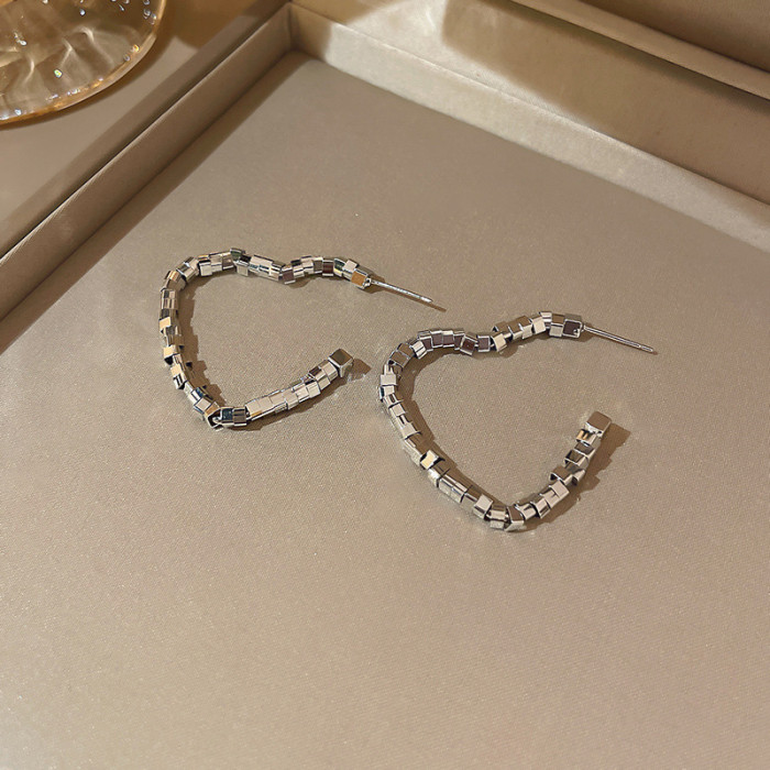 Trendy Heart Hoop Earrings for Women Steel Cube Fashion Crystal Open Love Party Daily Wear Modern Jewelry