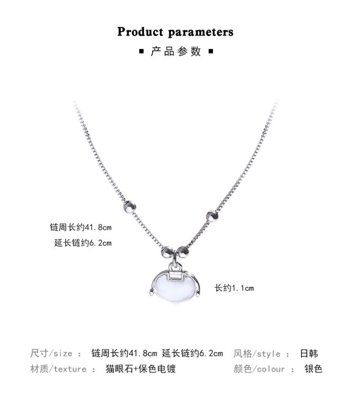 New Design Long Life Lock Tassel Opal Necklace Simple Design Lady Ruyi Ping An Lock Clavicle Chain Fashion Lady Birthday Gift