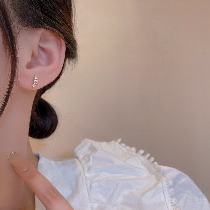Korean Fashion Cz Ear Studs Earring for Women Stainless Steel Zircon Jewelry Gifts