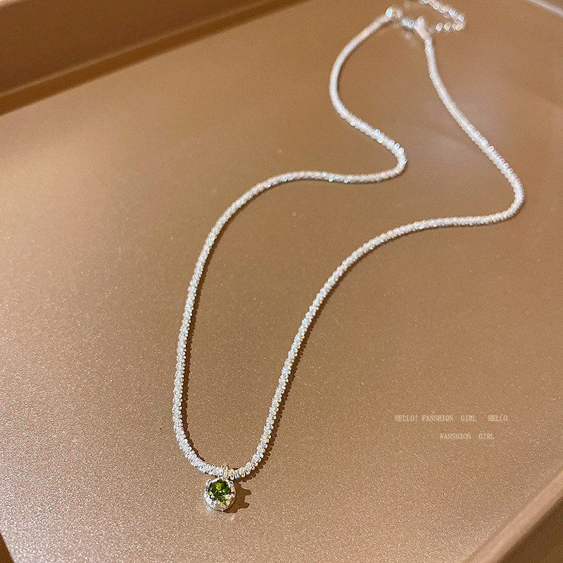 Women Retro Cute Micro Inlaid Green Zircon Choker Chains Necklace Wedding Bride Jewelry