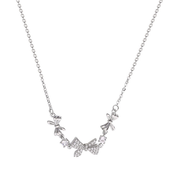 Fashio Inlaid Zircon Butterfly Choker Necklace Bracelet Set for Women Sweet Jewelry Gifts Wholesale