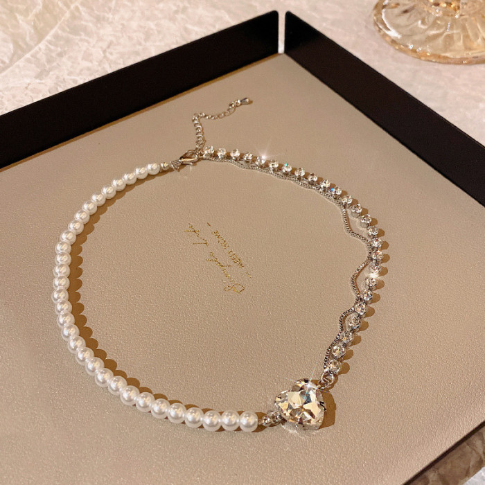 Luxury Designer Pearl Heart Flower Beaded Choker Necklace Chain Valentines Day Bridesmaid Gift Boho Jewelry