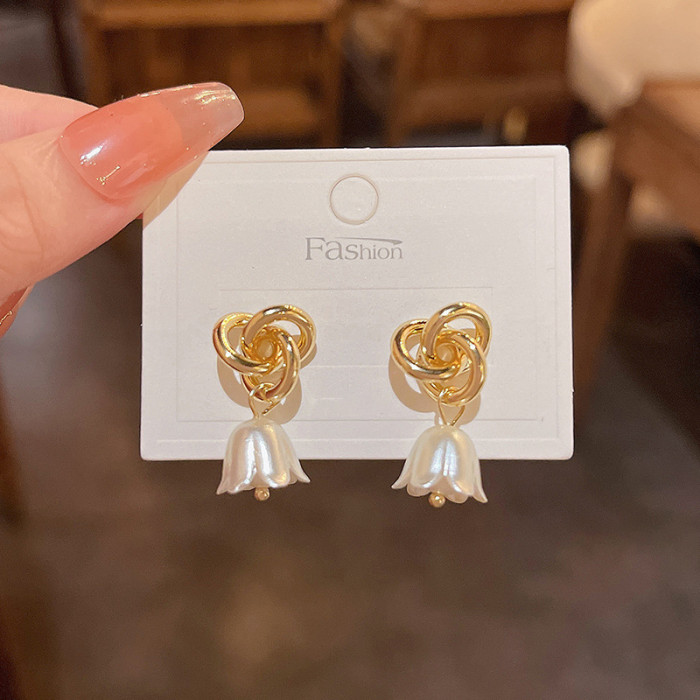 2022 Korean New Exquisite Three Circles Tulip Flower Earrings Fashion Temperament Versatile Simple Elegant Women Jewelry