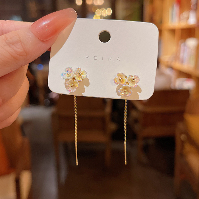 Korea Gold Color Flower Chain Tassel Drop Earrings For Women Bird Rabbit Leaf Airplane Long Piercing Line Earrings Party Jewelry