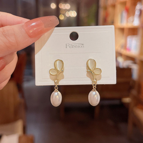 New Classic Opal Butterfly Earrings Fashion Gold Color Pearl For Women Quality Jewelry