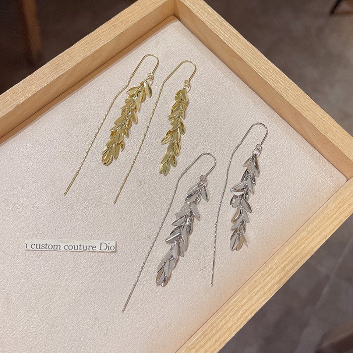 Unique Design Wheat Ears Metal Tassel Drop Earrings for Women Gold Color Metal Long Hanging Trendy Jewelry
