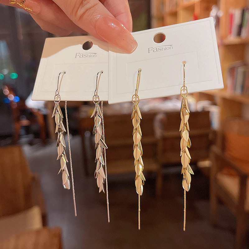 Unique Design Wheat Ears Metal Tassel Drop Earrings for Women Gold Color Metal Long Hanging Trendy Jewelry