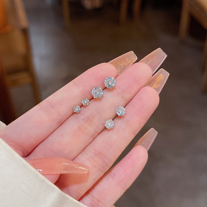 Mini Single Zircon Stud Earrings For Women Shiny Crystal Ear Studs Wedding Engagement Party Jewel