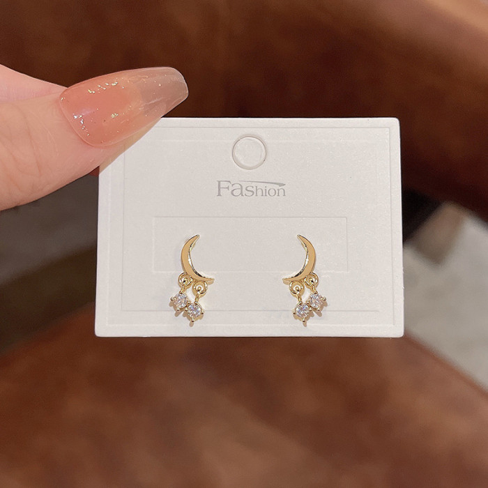 2022 New Trendy Crystal Star Moon Stud Earrings For Women Korean Fashion Rhinestone Pearl Tassel Party Jewelry Gifts