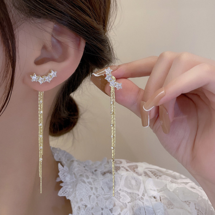 Luxury Star Zircon Tassel Earrings Gold Color Women New Fashion Long Jewelry Wholesale