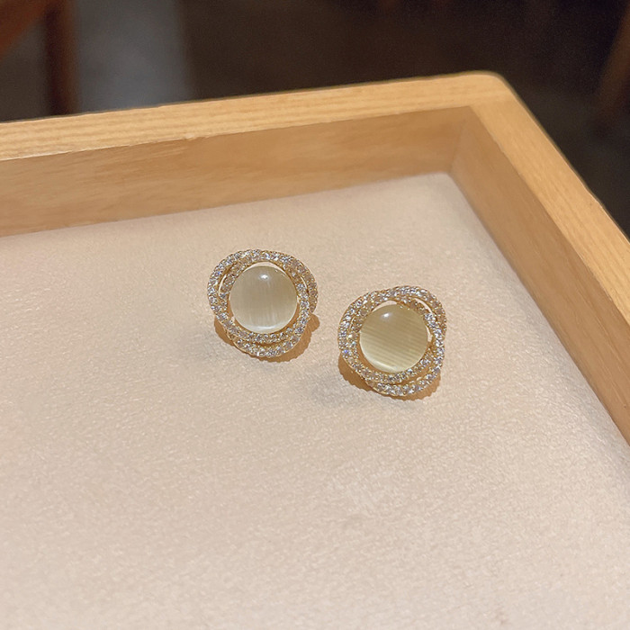 Exquisite Elegant Flower Zircon Opal Stud Earrings for Women Geometric Rhinestone Girl Party Christmas Gifts