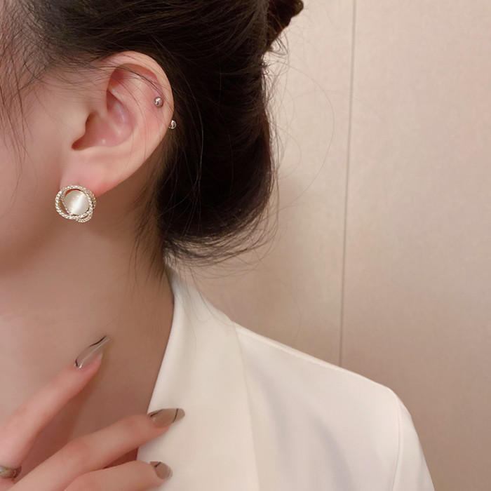 Exquisite Elegant Flower Zircon Opal Stud Earrings for Women Geometric Rhinestone Girl Party Christmas Gifts