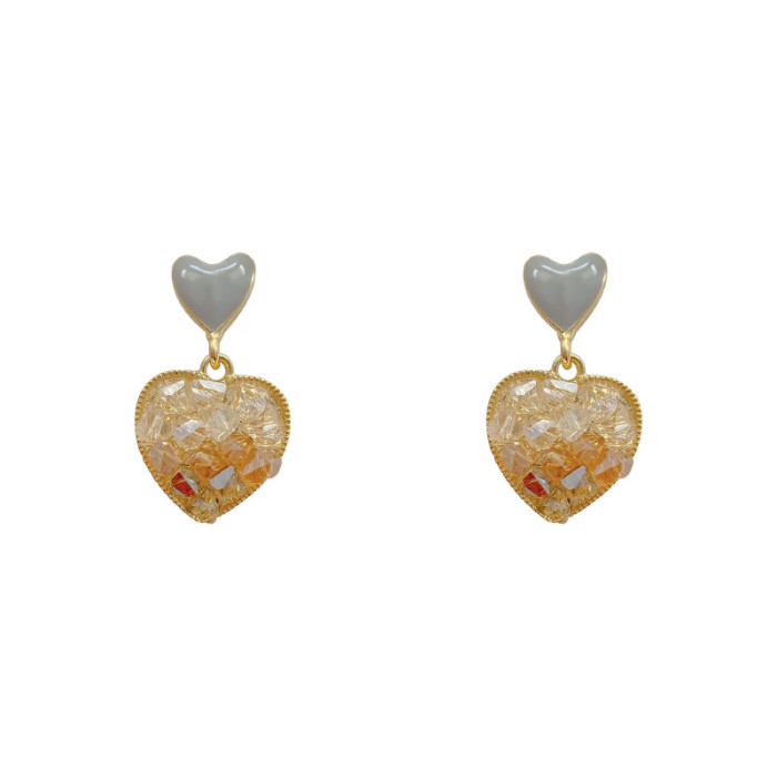 New Classic Women Luxury Crystal Heart Earring High Quality Fashion Jewelry Gradient Color