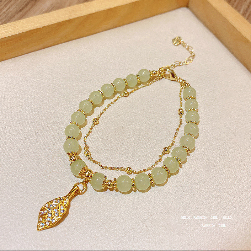 Natural Jade Women Jewelry Accessories Trendy Double Layer Chain Bracelet for Girls Casual Jewelry Supplies