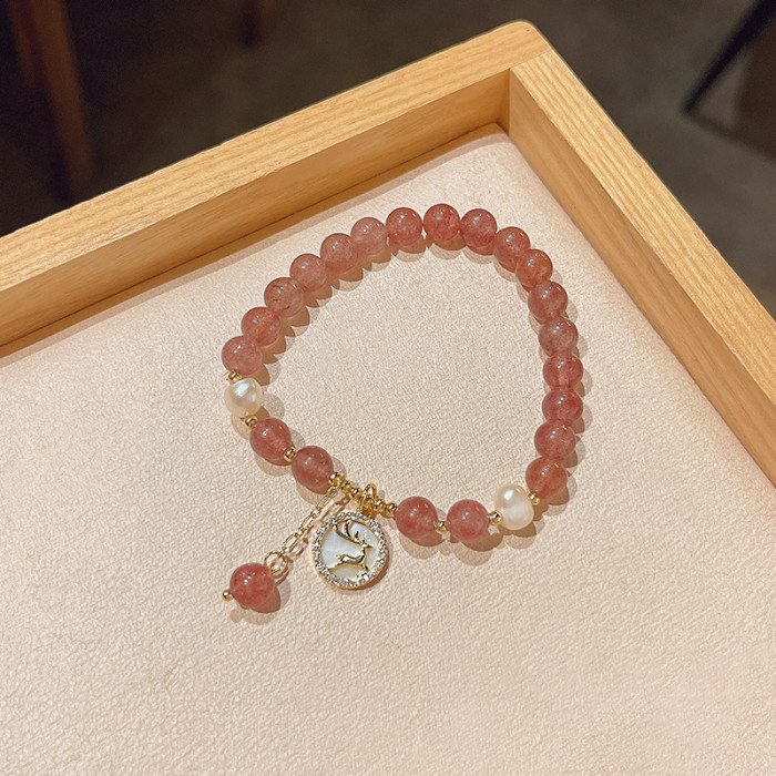 Zircon Flower Natural Strawberry Crystals Strand Beaded Bracelets for Women Fine Jewelry