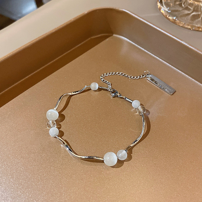 Natural Opal Beads Irregular Bracelets Crystal Fashion Women Stainless Steel for Women