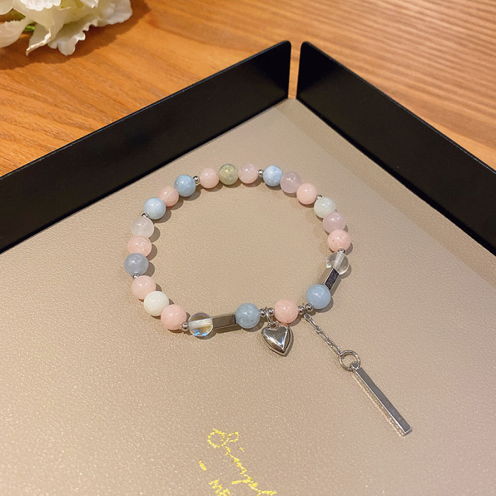 Fashion Women Natural Stone Beads Bracelet Mixed Color Morganite Gem Stone Loose Round Beads Jewelry