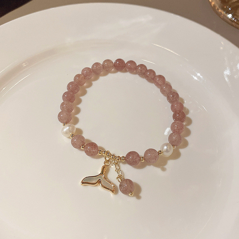 Zircon Flower Natural Strawberry Quartz Moonstone Crystals Strand Beaded Bracelets for Women Fine Jewelry h305