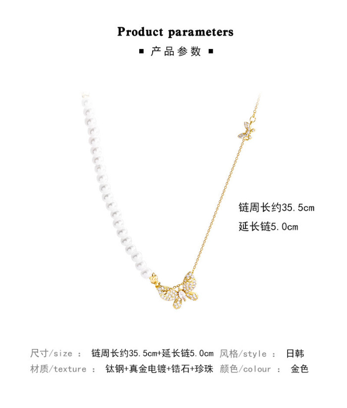 2022 New Butterfly Pearl Beads Rhinestones Zircon Chain Tassel Splicing Choker for Women Party Jewelry