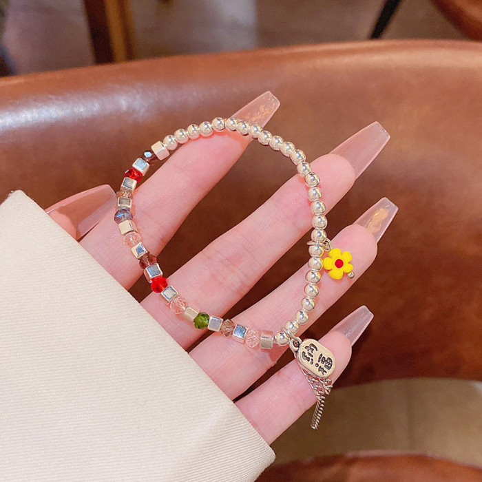 Stainless Steel Beaded Chain Bracelet Colorful Steel Beads with Chinese Characters Fashion Women Gifts