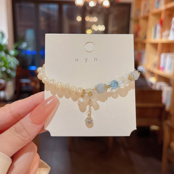 New Korean Pearl Flowers Bracelet Bohemian Colorful Crystal Beaded Handmade Elastic Rope Women Fashion Jewelry